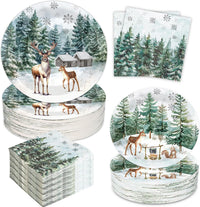 GOLDGAO Christmas paper plates and napkins with buffalo plaid border and snowman print - view 3
