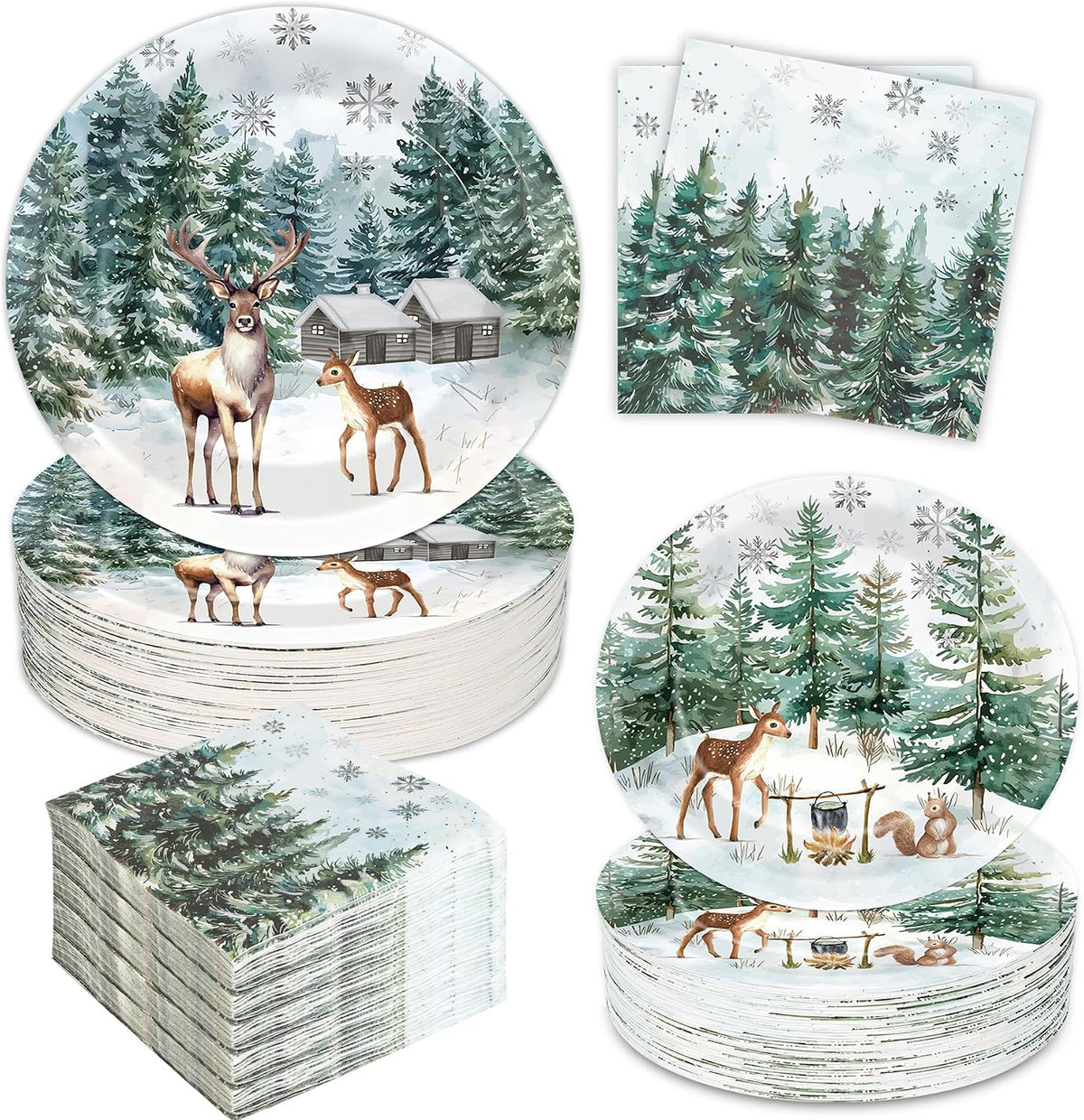 GOLDGAO Christmas paper plates and napkins with buffalo plaid border and snowman print - view 3