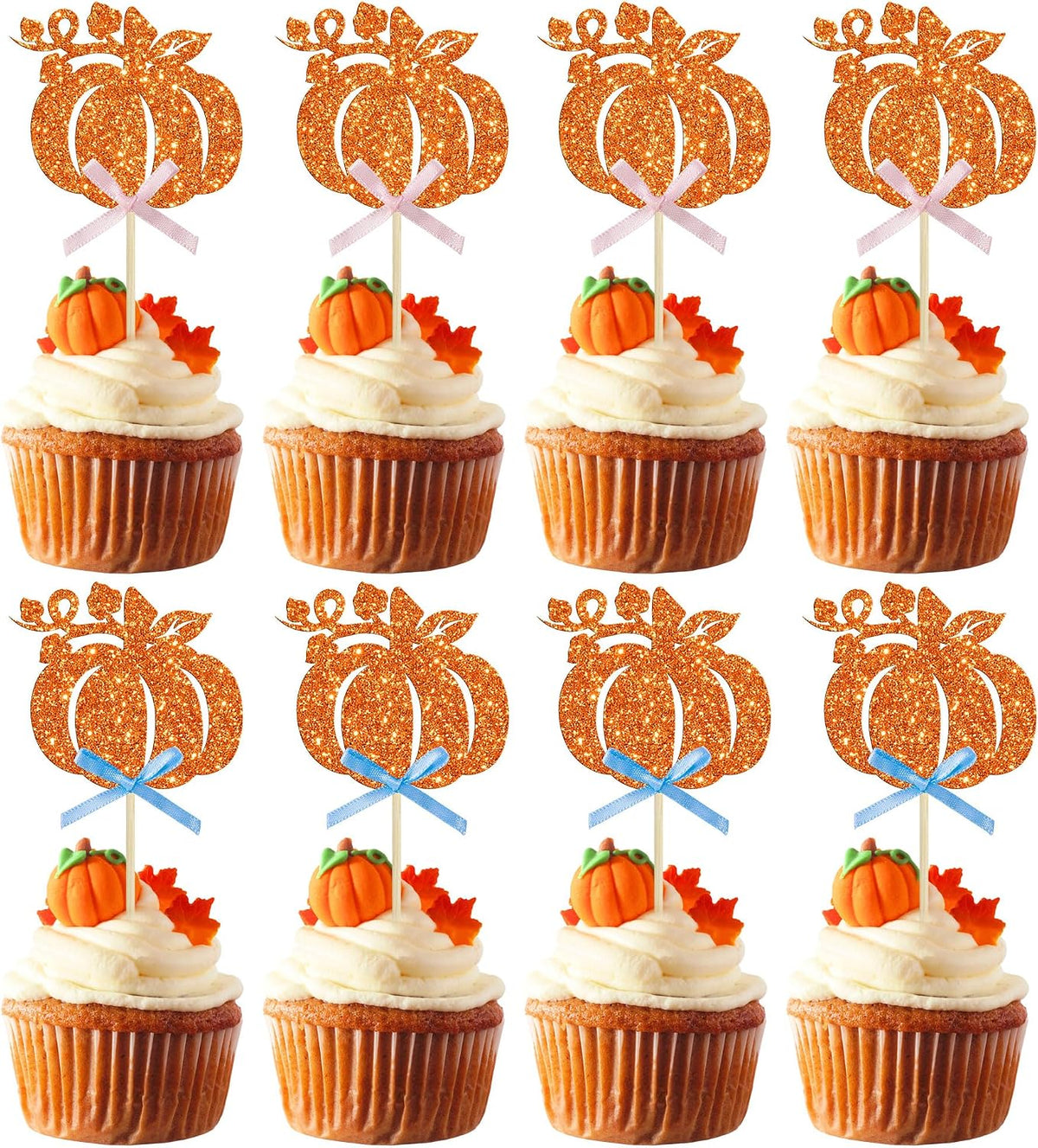 Gyufise 24Pcs Pumpkin Oh Baby Cupcake Toppers Pink Fall Pumpkin - Orange 5