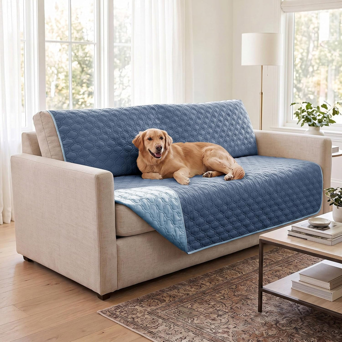 Waterproof Couch Cover, Washable Dog & Pet Furniture Protector - Lightblue+darkblue / 52x82 Inches