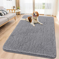 Smiry Dog Door Mat for Muddy Paws 70x35, Absorbs Moisture and Dirt Doormat, Non-Slip Washable Quick Dry Chenille Front Door Mat Indoor Entrance, Entryway Carpet for Inside Floor, Grey