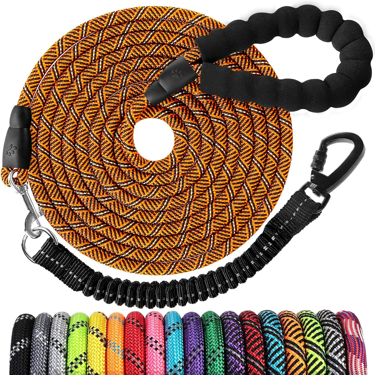 Long Dog Leash 15 FT: Heavy Duty Rope Leashes for Dogs Training - orange black / 10ft*1/3''
