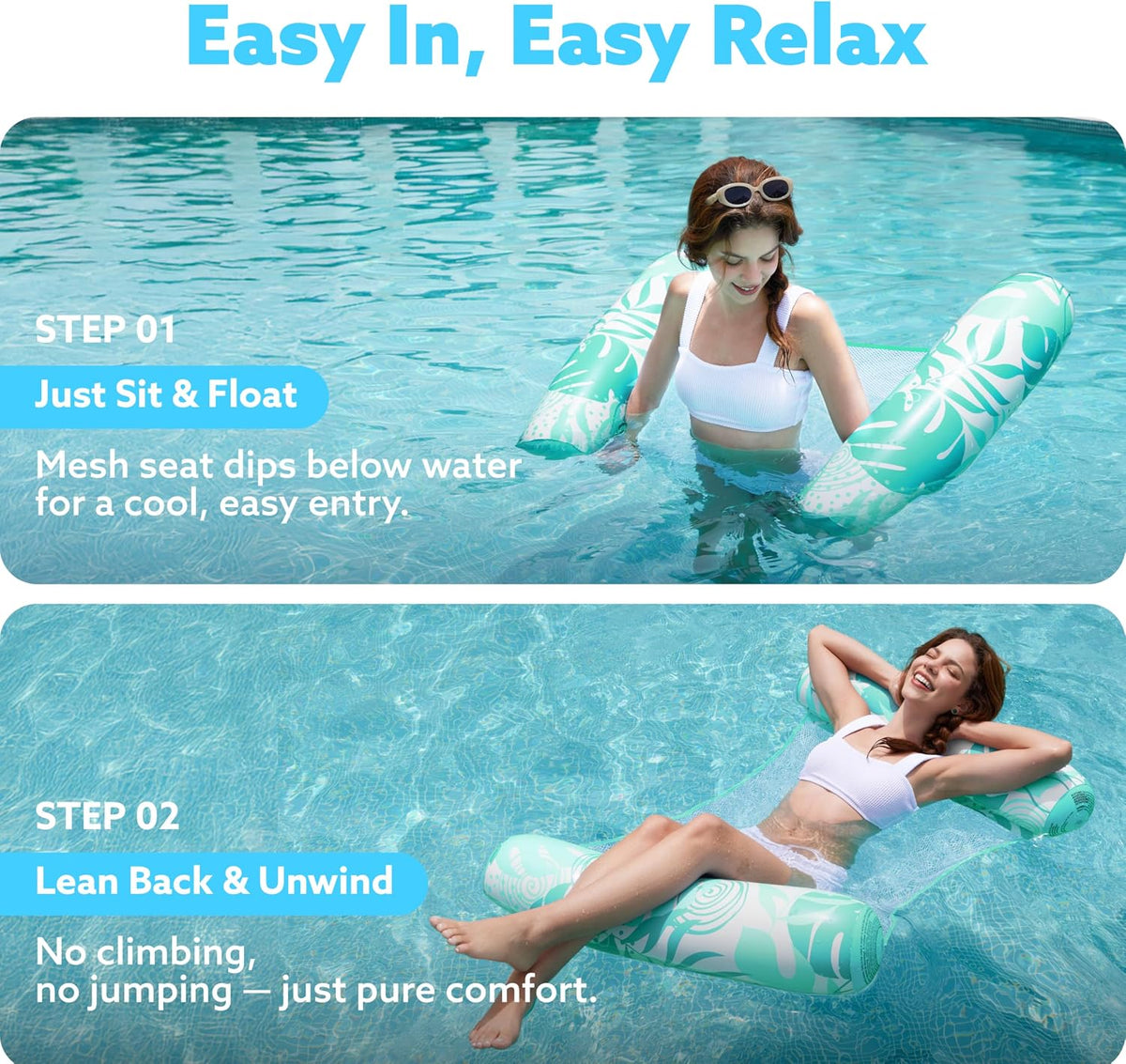 SLOOSH 2 Packs Hammock Pool Floats Adults - Tropical Leaves-Blue, Cyan - image 4