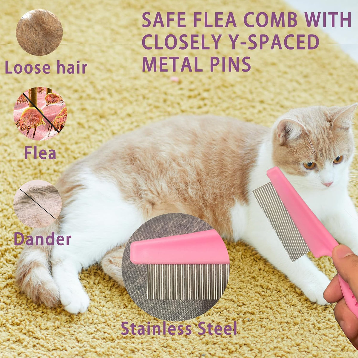 Cat Grooming Kit, 6-Piece Deshedding Brush Set, Pink – Essentials for Cats - Pink - image 4