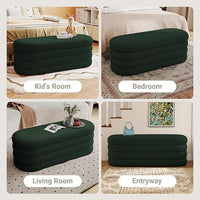 Storage Ottoman Bench 49.2 Inch Upholstered Fabric Storage Bench for Bedroom End of Bed Aesthetic Large Oval Ottoman for Living Room(Dark Green)