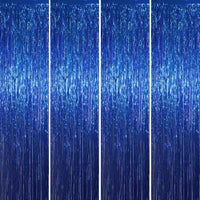 Voircoloria 2 Pack Gold Foil Fringe Backdrop Curtains - Dark Blue / 4
