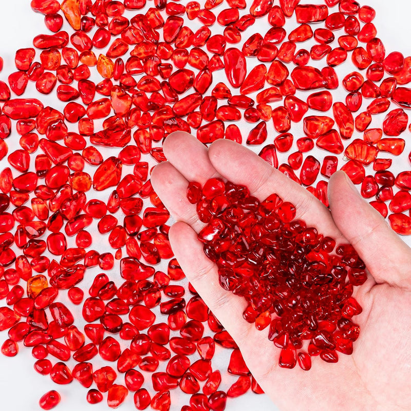 Colorful Glass Stones, 0.97 LB Fish Tank Gravel, Small Irregular Rainbow Aquarium Gravel - Red