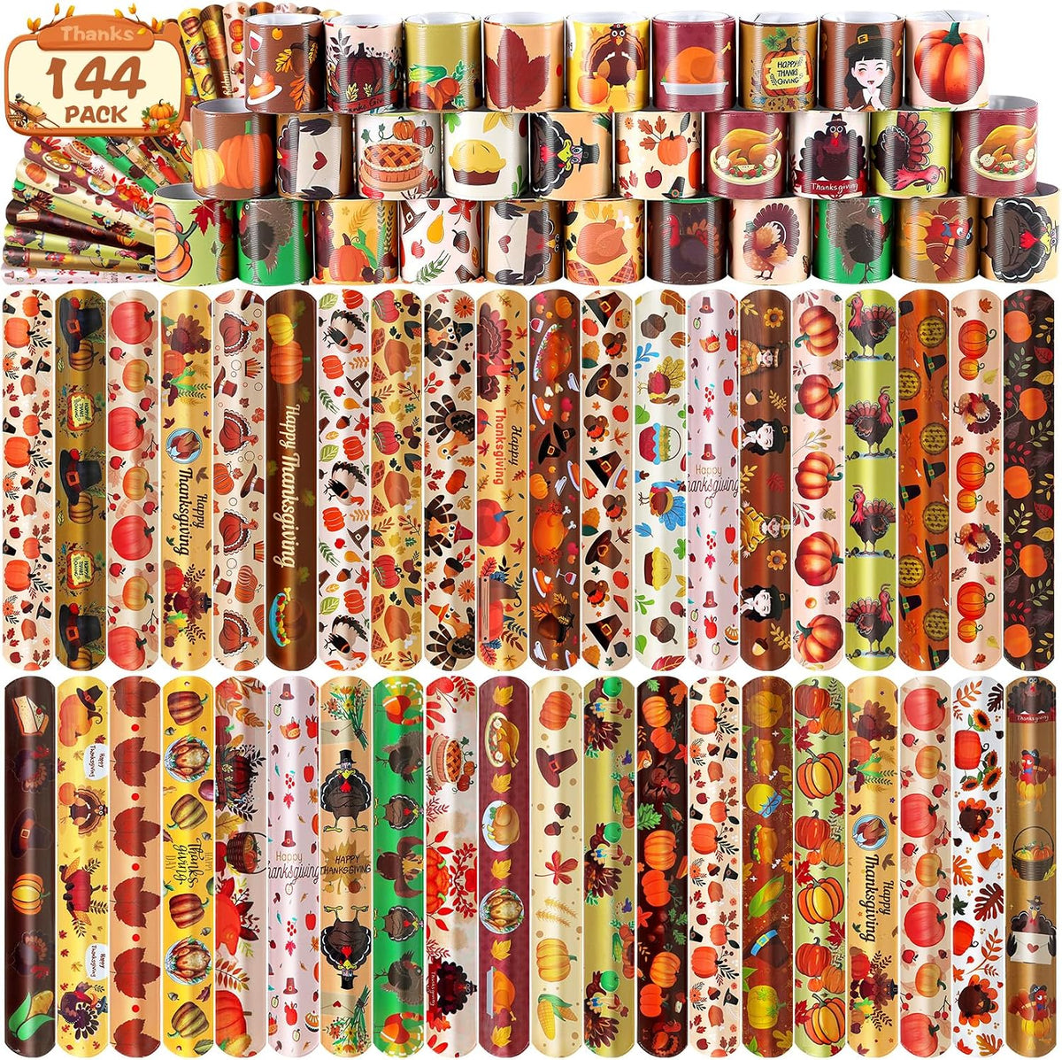 LUYI Halloween slap bracelets bulk pack with ghost, pumpkin, bat and witch designs