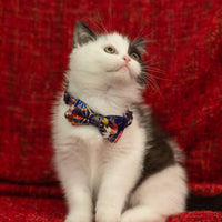 Collar for Cat Pet Breakaway with Bell Bowtie Detachable Bow - Flower-Navy Blue & Red - image 2