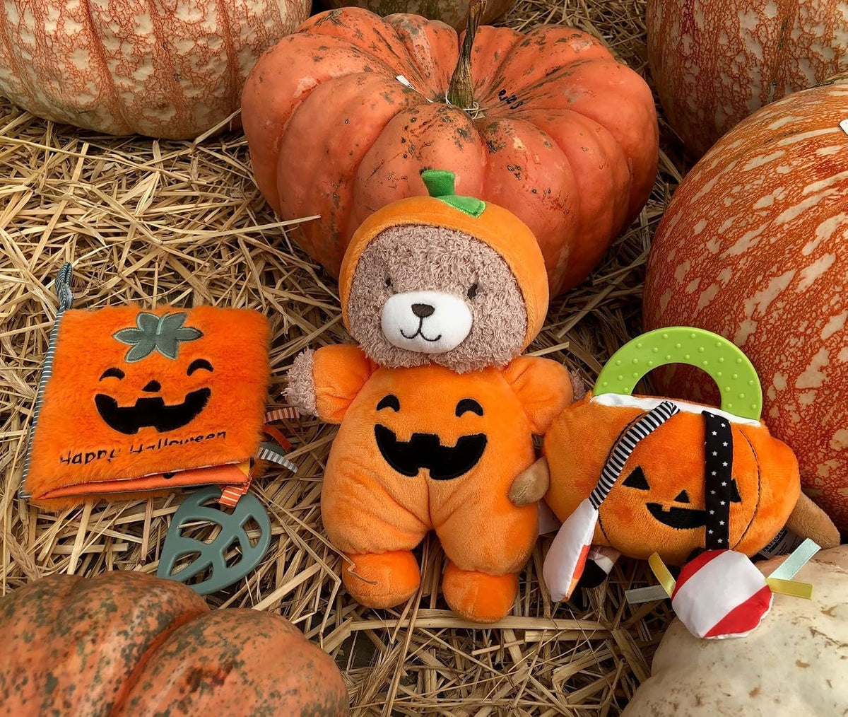 Halloween 9 inch Plush Rattle with Embroidered Jack-O-Lantern for Baby - Orange Bear - image 2