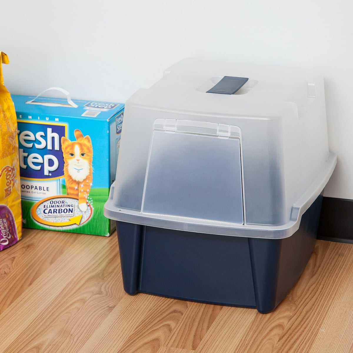IRIS USA Large Front Door Cat Litter Box, Walk-in Entry - Navy / Hooded - image 4