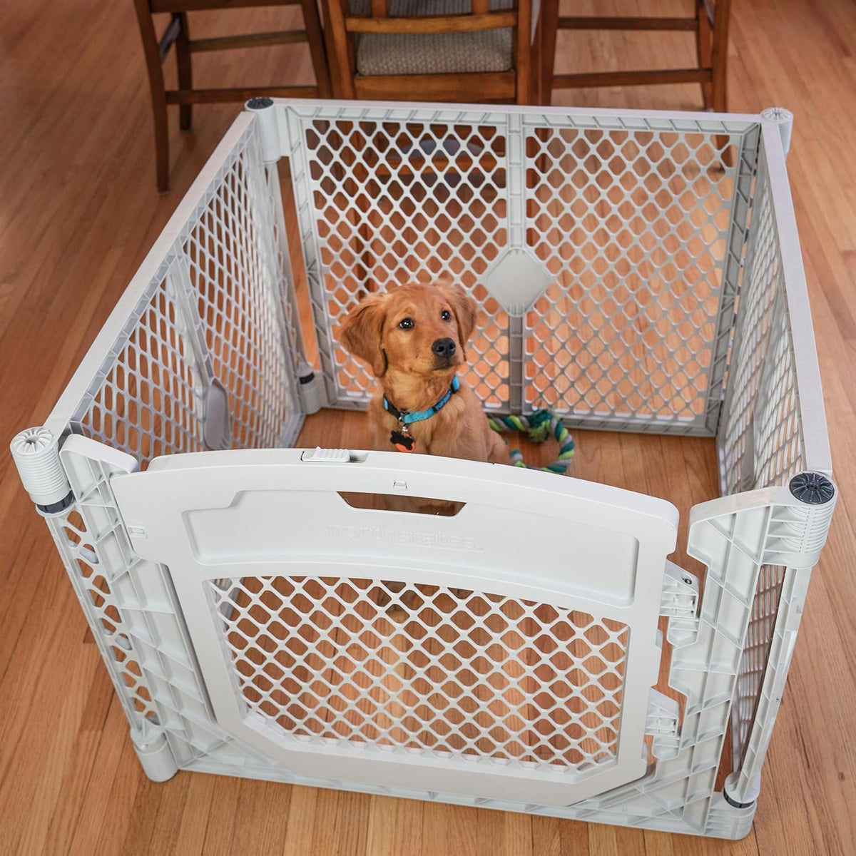 MyPet North States Petyard Plus: 3 Ft. Wide Folding Dog Playpen - 4-Panel / Walk-Thru Door / Light Gray - image 2