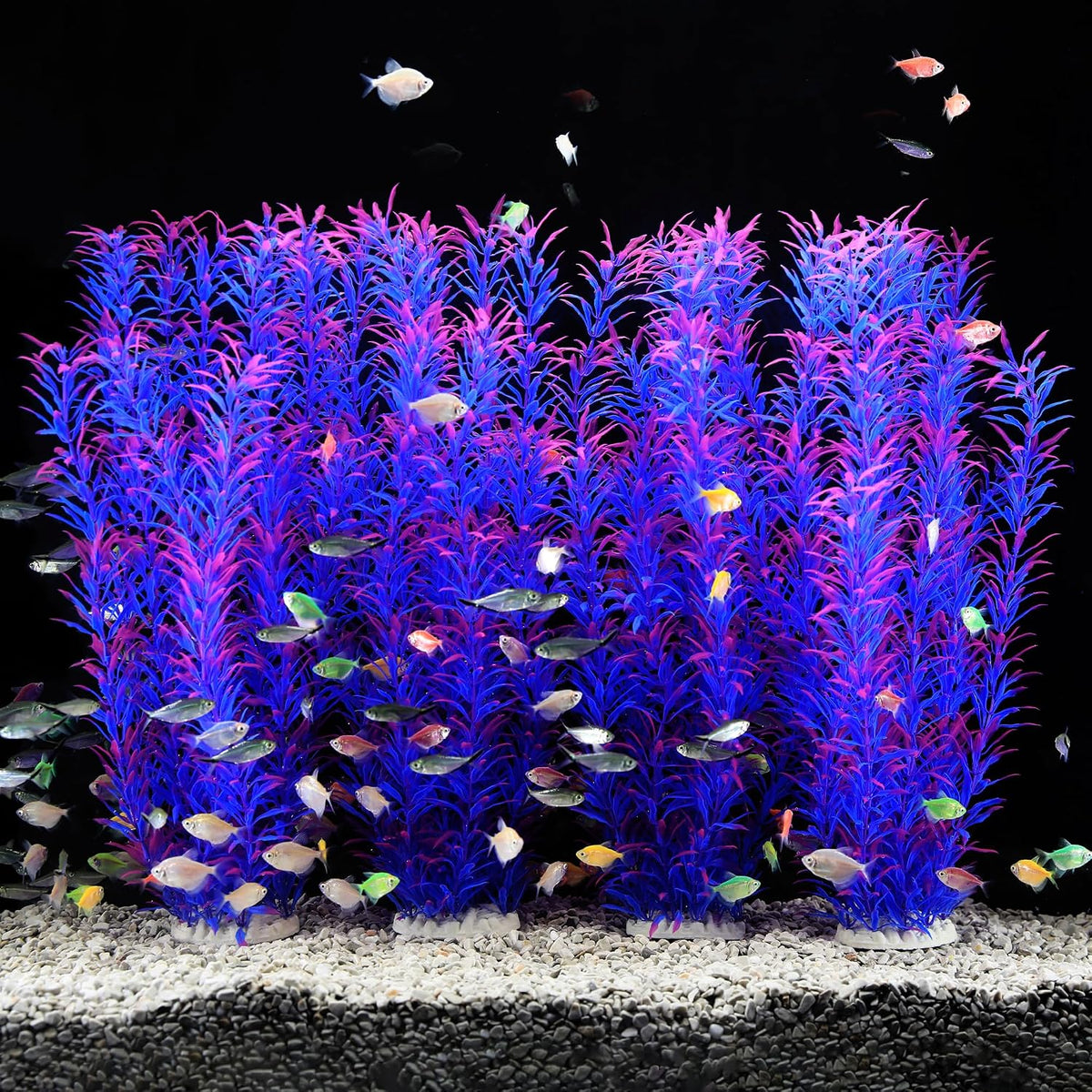 Aquarium Decor Plastic Plants Extra Large 21 Inches Artificial Plants – Essentials for Fish - Purple 4pcs