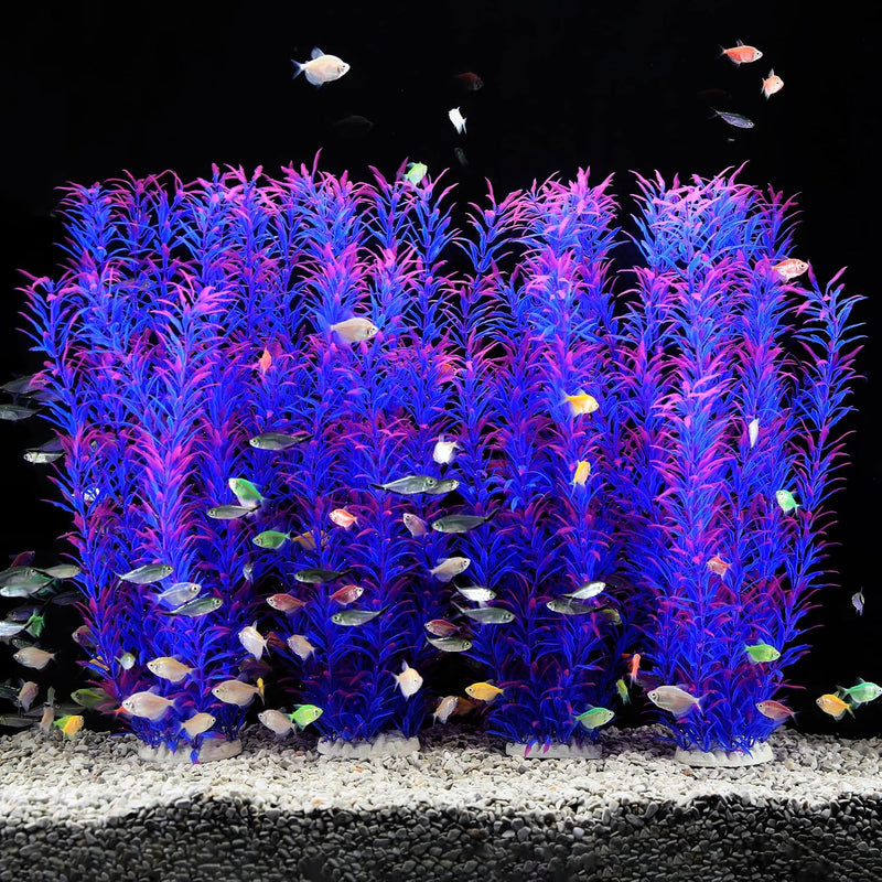 Aquarium Decor Plastic Plants Extra Large 21 Inches Artificial Plants – Essentials for Fish - Purple 4pcs