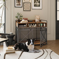Dog Crate Furniture, 48" Heavy Duty Wooden Dog Crate End Table, XL Dog Kennel Furniture Large Breed, Decorative Dog Kennel Indoor with 3 Drawers & Steel Tubes 48" L x28 W x38 H (Rustic Brown)