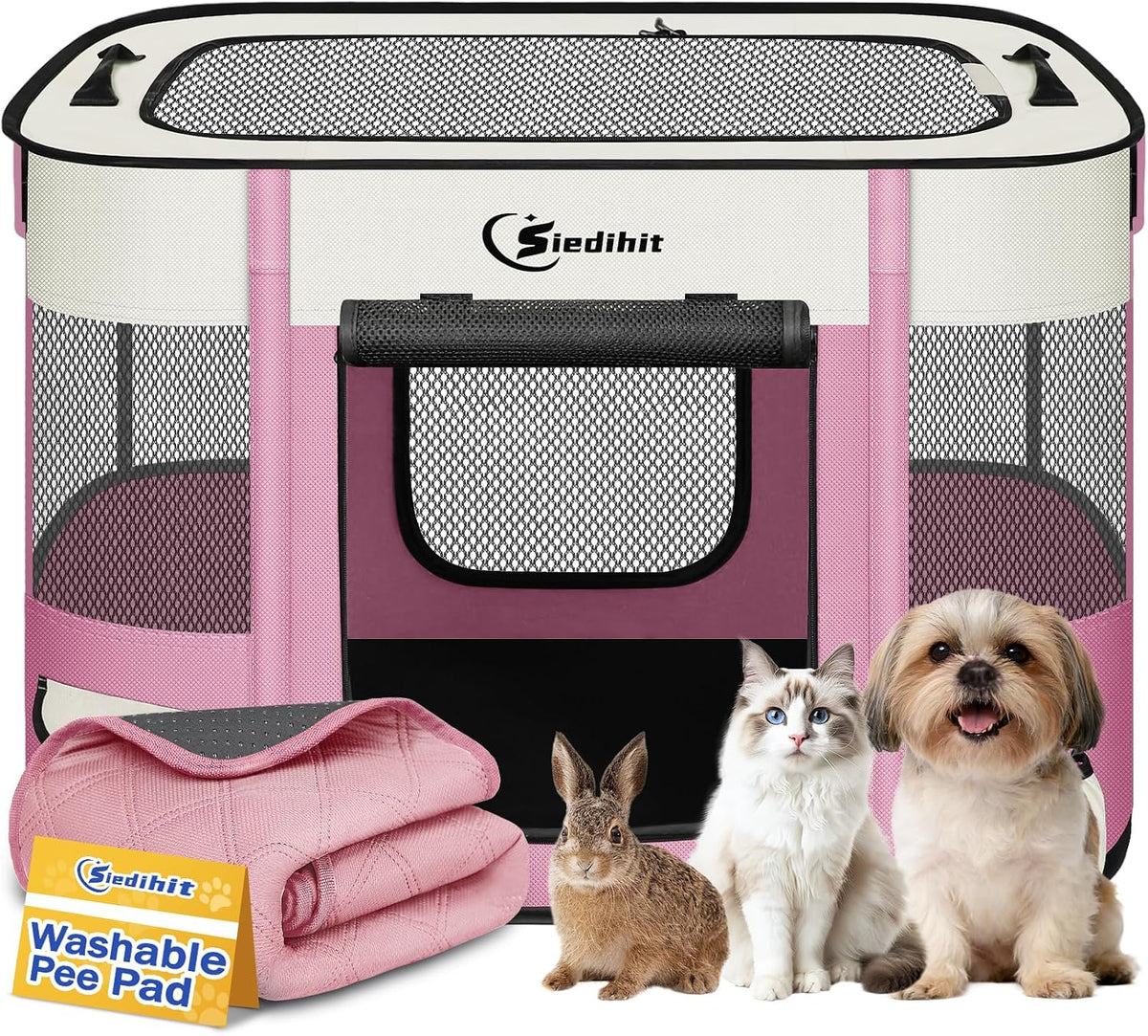 Siedihit 31" Dog Playpen, Cat Puppy Pen - Small / Pink with Pad