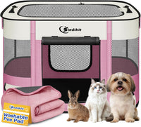 Siedihit 31" Dog Playpen, Cat Puppy Pen - Small / Pink with Pad