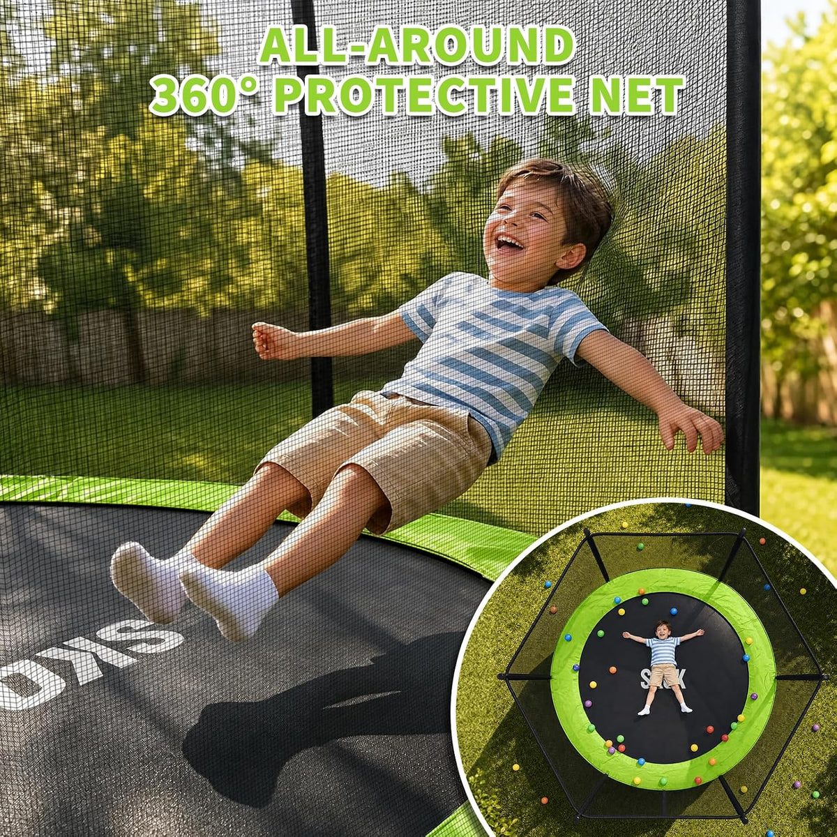 SKOK Trampoline for Kids,400LBS Outdoor Trampoline with Net-ASTM Approved Trampoline for Children - Bright Apple Green / 8FT - image 4