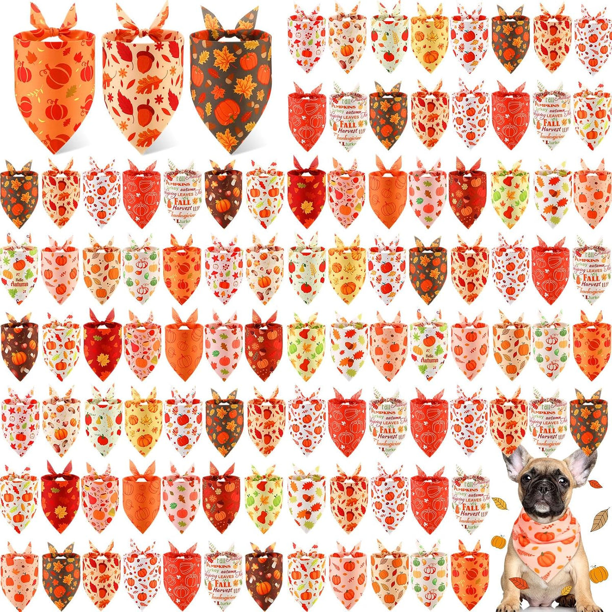 Chunful 100 Pcs Fall Dog Bandanas Bulk Maple Leaf Print Autumn Pet - Pumpkin / 25.6 x 17.7 x 17.7"