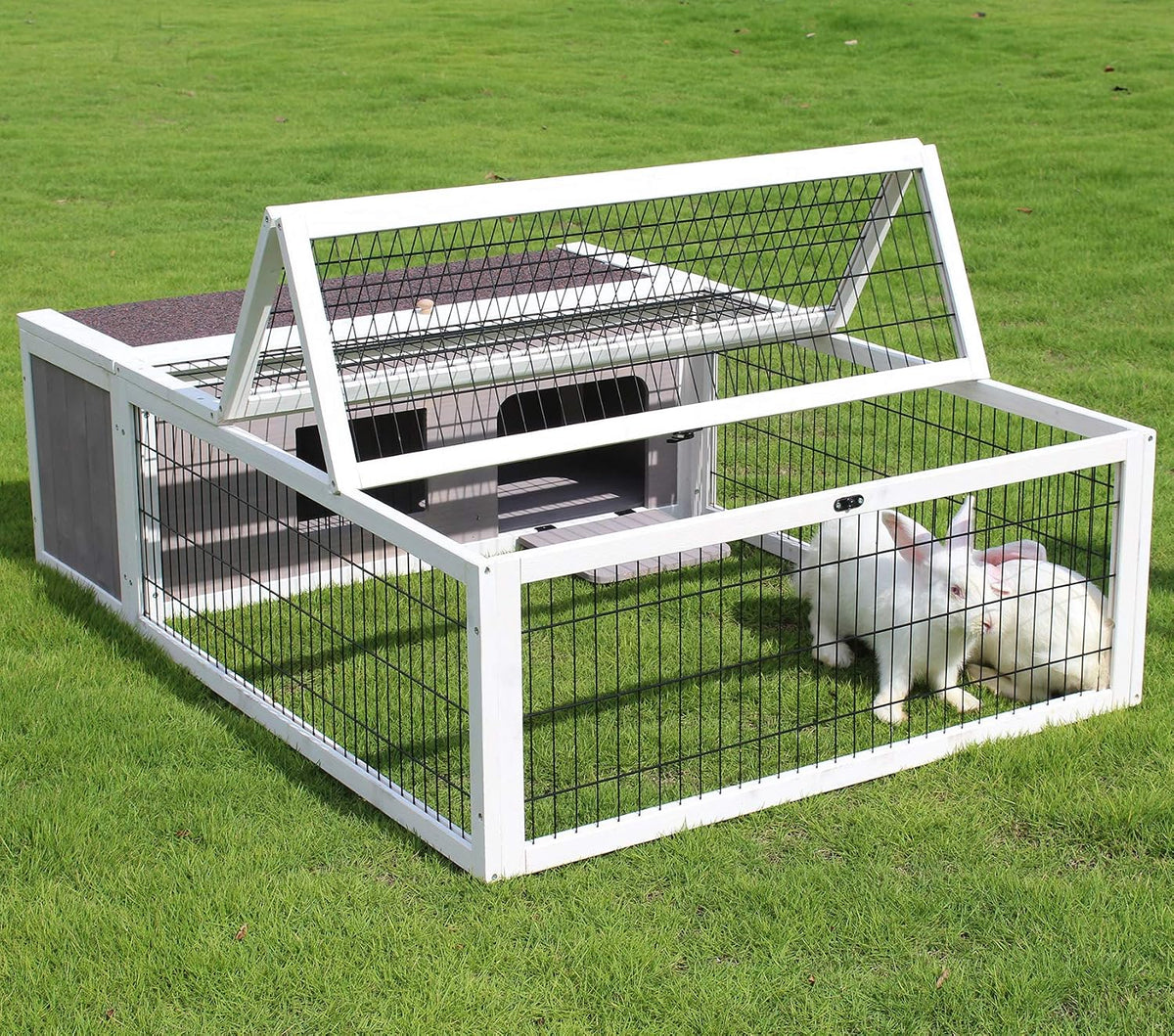 Rabbit Cage Outdoor Indoor - 49.0"L x 36.0"W x 14.0"H / Grey&White Trim-1