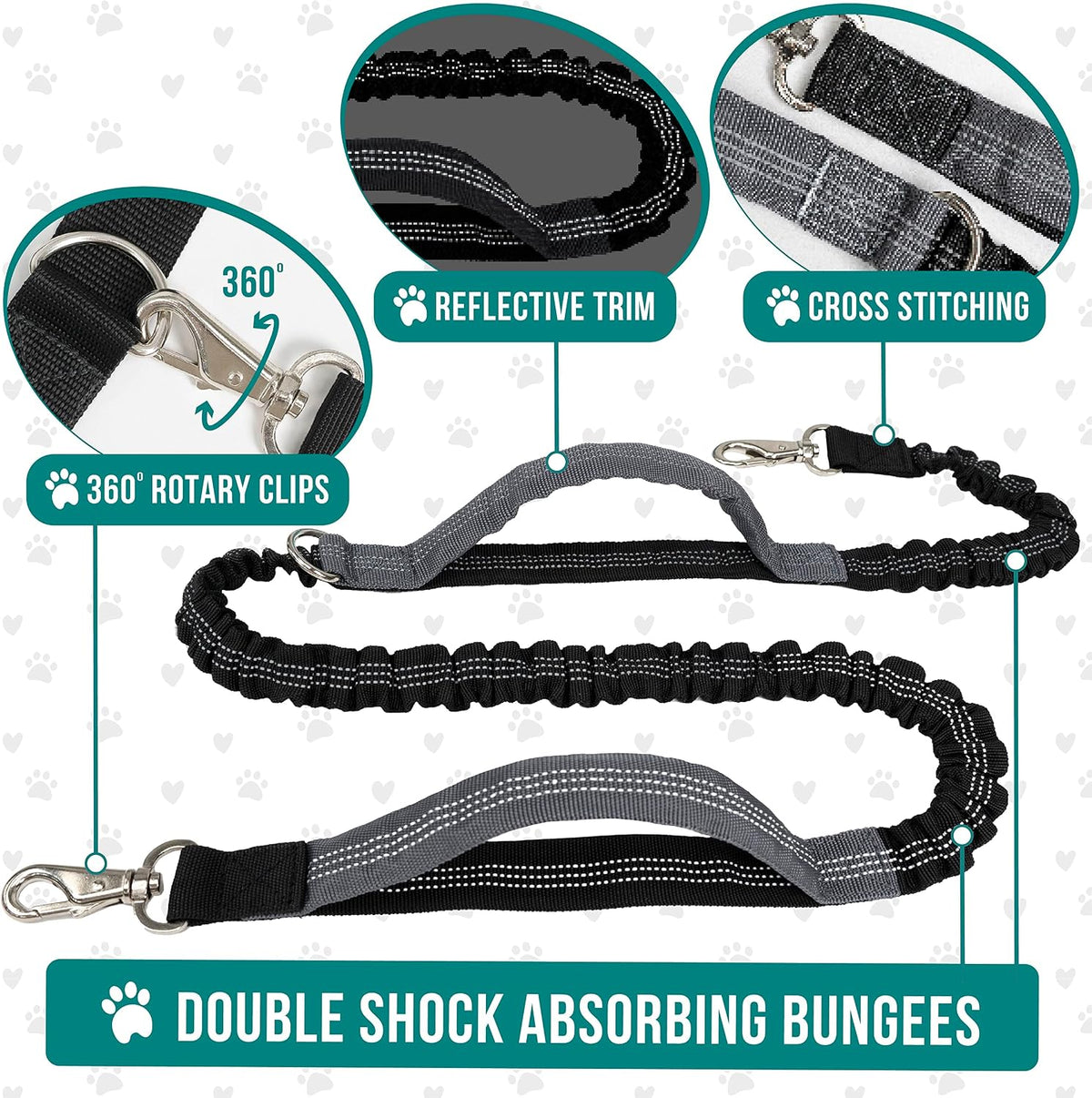 PetAmi Hands Free Dog Leash with Waist Running Belt Bag, Single – Essentials for Dogs - 1 Leash / Charcoal Grey - image 4