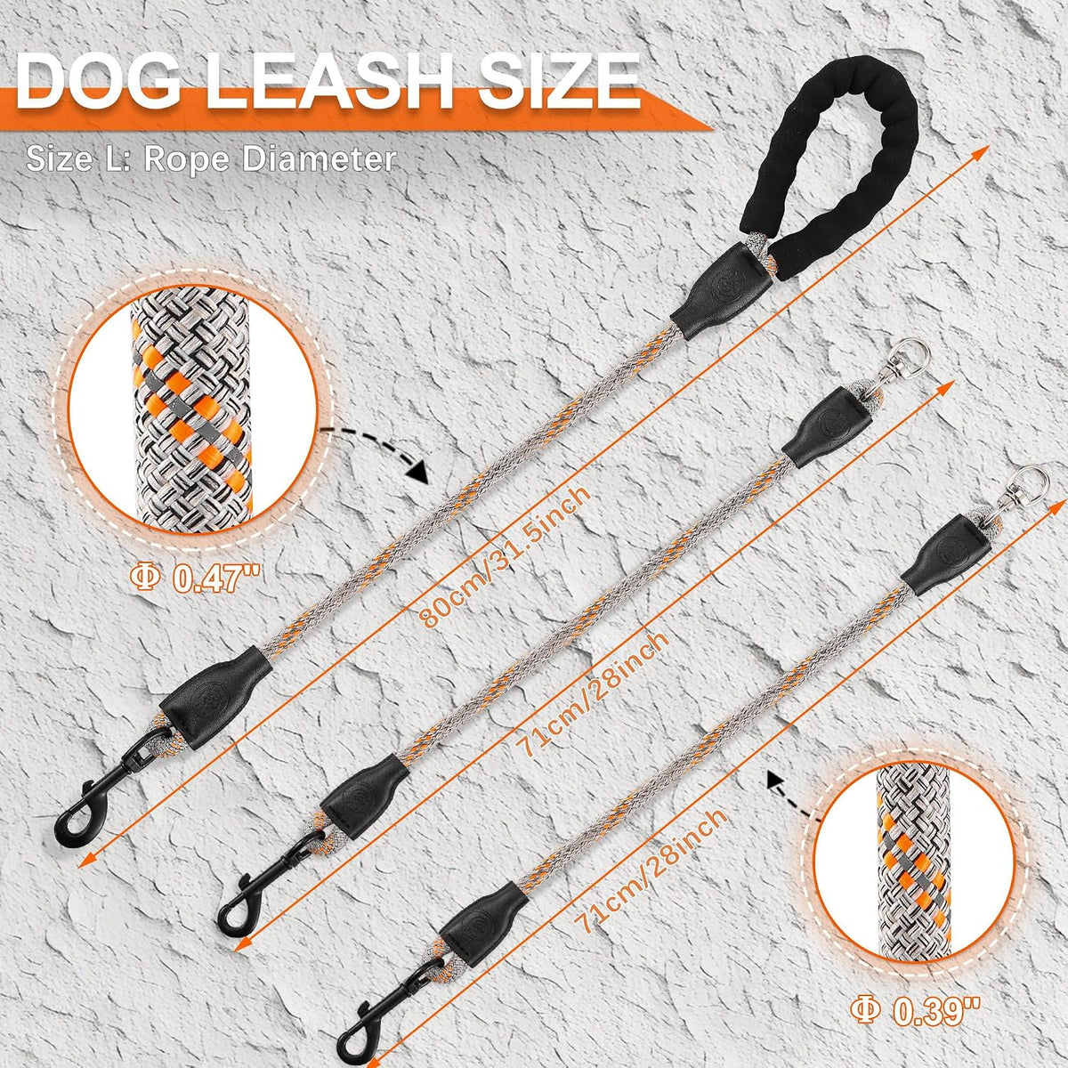 Double Dog Leash, No Tangle, Detachable360° Swivel - Grey / L (40-150 lbs) - image 3