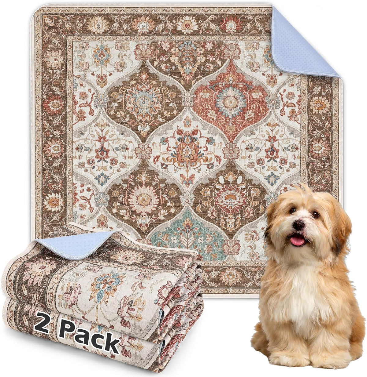 Washable Pee Pads for Dogs 72"x72" Reusable Dog Pads Extra Large - Brown / 36x34 Inch (Pack of 2)