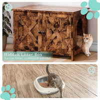 Vongrasig Cat Litter Box Enclosure,Litter Box Furniture Hidden with Barn Door,Wooden Cat Washroom Furniture,Cat House,End Table, Fit Most of Litter Box, Brown