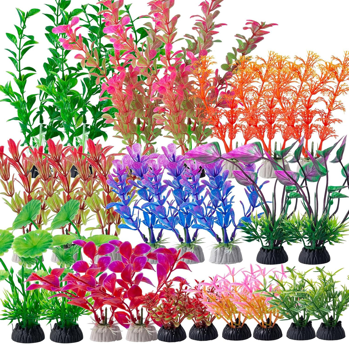COMSUN 10 Pack Artificial Aquarium Plants - Red / 25