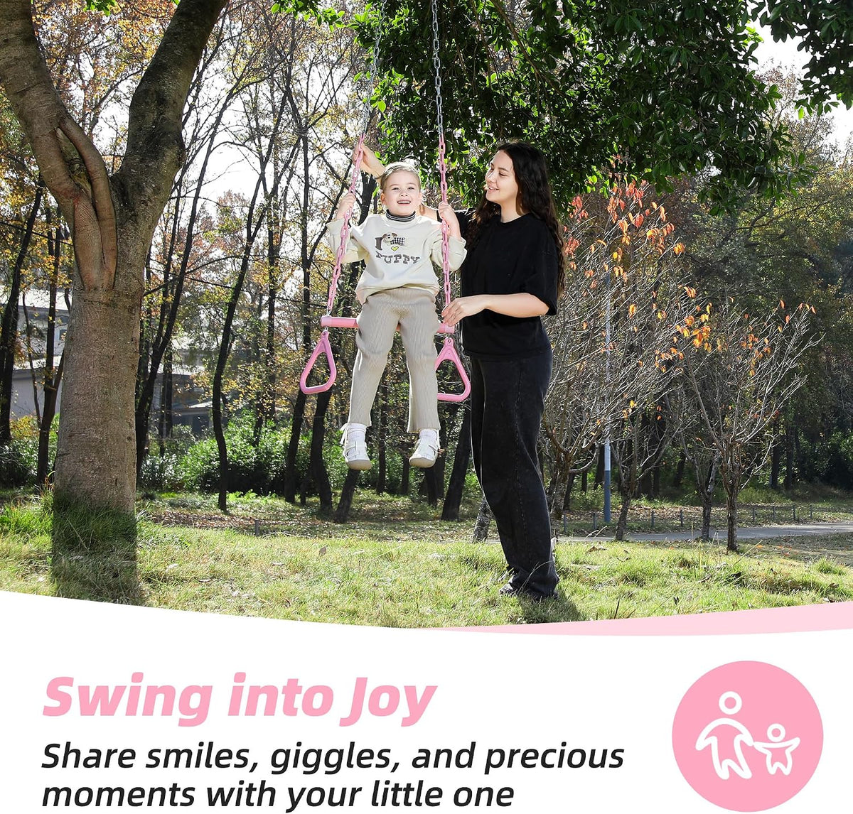 Take Me Away 18'' Trapeze Swing Bar Rings 48'' Heavy Duty Plastic - Pink - image 4