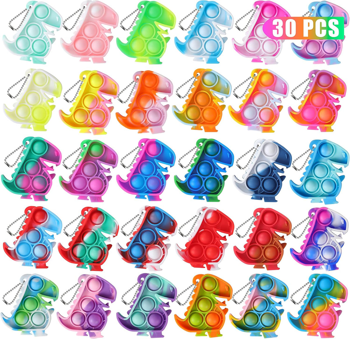 Halloween Pop Fidget Toys Bulk Its Halloween Party Favors for Kids 30 - 30PCS Dinosaur Keychain