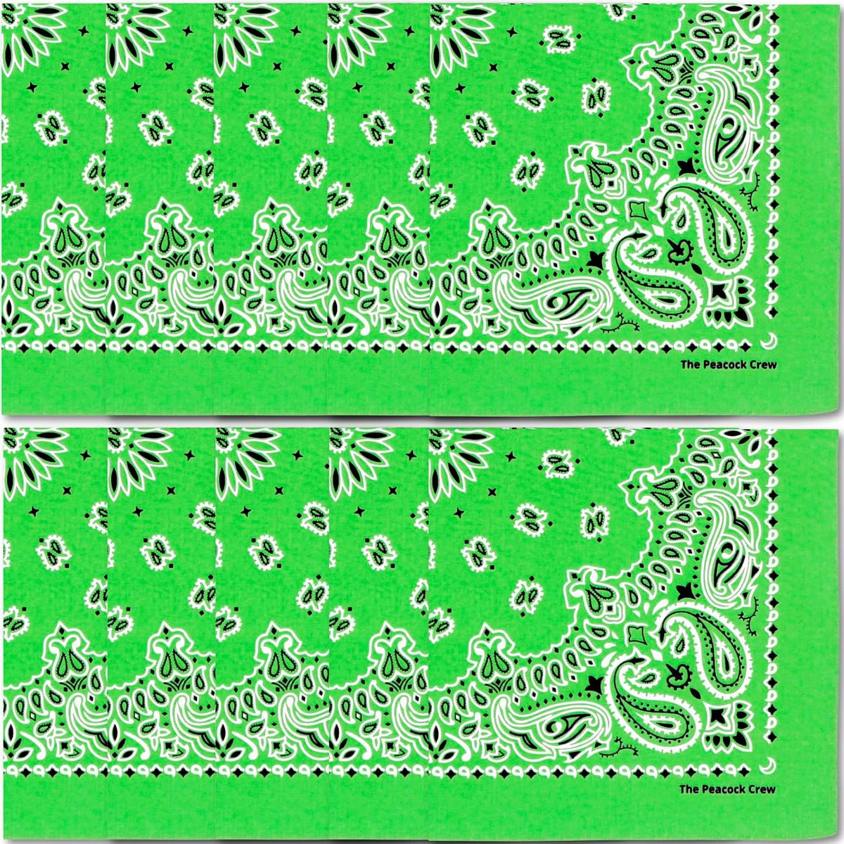 Premium Soft Cotton Bandanas Pack for Men and Women Paisley 22 x 22 - Pack of 10 Golf Green