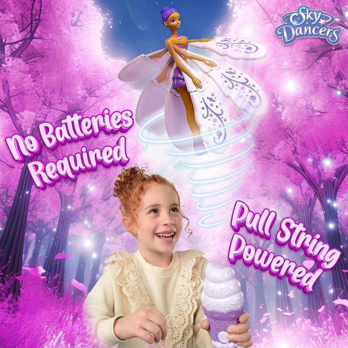Sky Dancers Flying Doll, Pull-String Toy, No Batteries - Purple - image 2