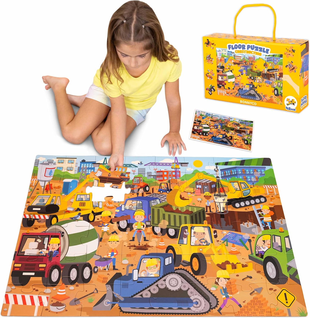 BONNYCO Giant Floor Puzzles for Kids of Jungle Animals with 48 Large - Construction