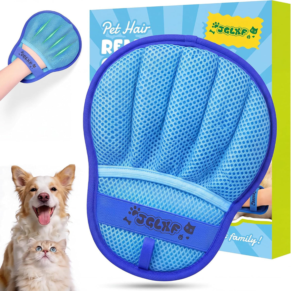 Pet Hair Removal Glove for Cat & Dog - Blue-1Pack