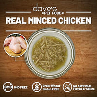 Dave's Pet Food Grain Free Wet Cat Food (Minced Chicken in Gravy), Naturally Healthy Canned, Added Vitamins & Minerals, Wheat, Gluten & GMO-Free, 2.8 oz (24 Pack)