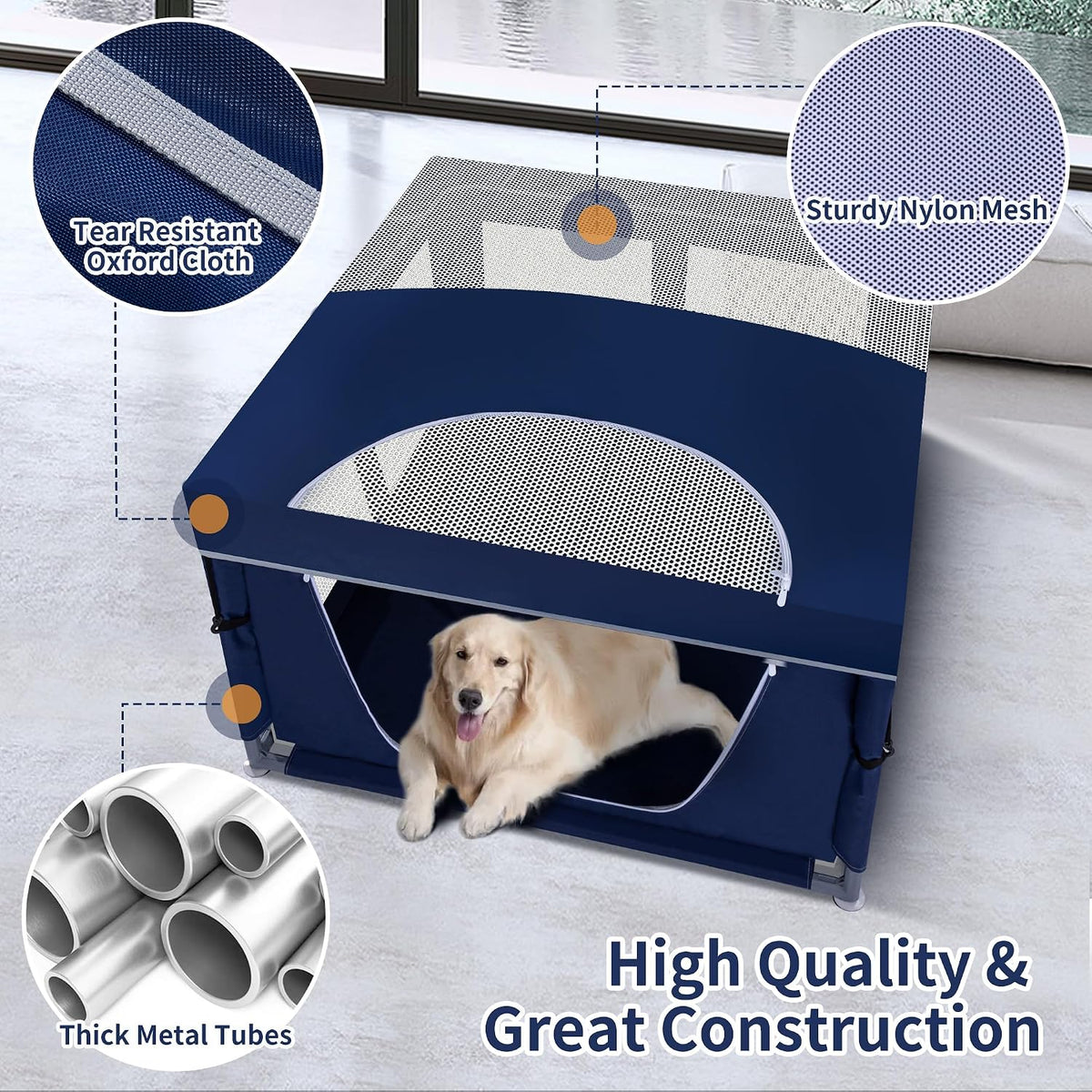 Puppy Playpen Indoor for Dog Small Pets - Royal Blue / 41'x41'x25.5' with Cover - image 4
