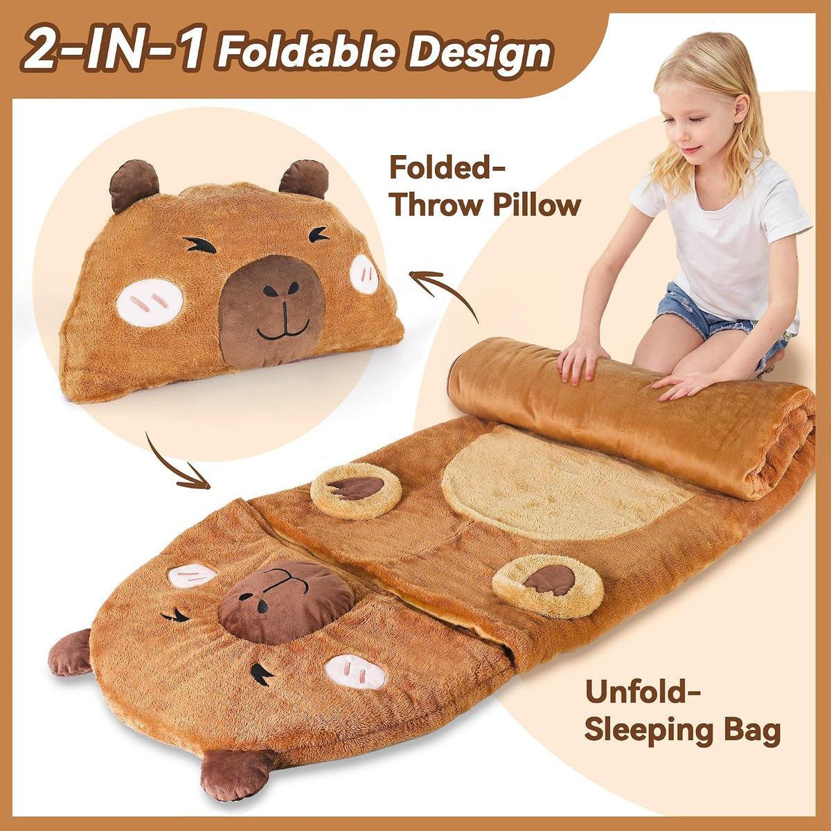 iPlay, iLearn Kids Unicorn Sleeping Bag - Capybara - image 4