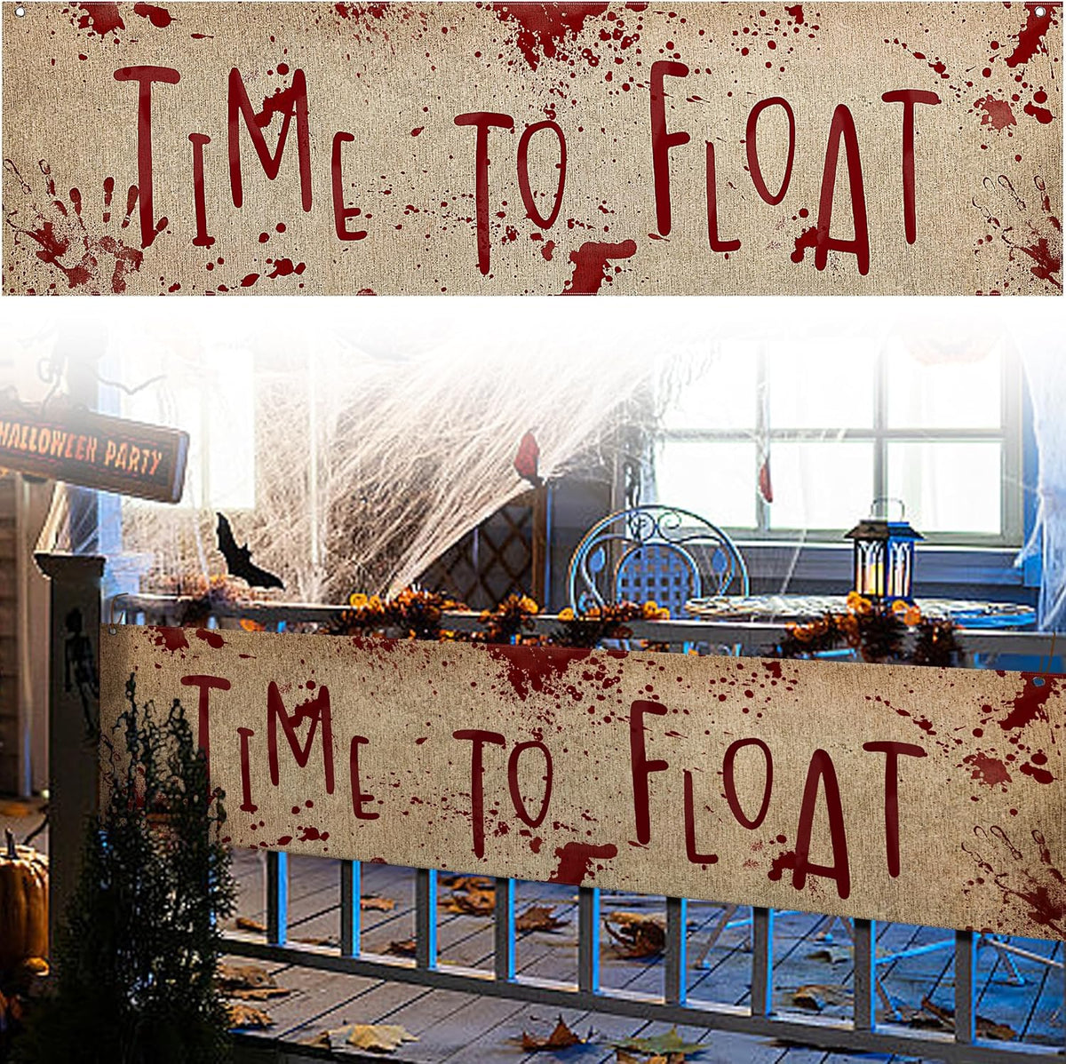 Watayo 71 x 20 inch bloody Halloween banner reading Time To Float