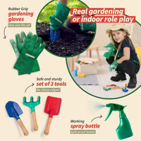 Born Toys kids gardener costume with apron, hat, gloves, shovels, rake and spray bottle - view 3