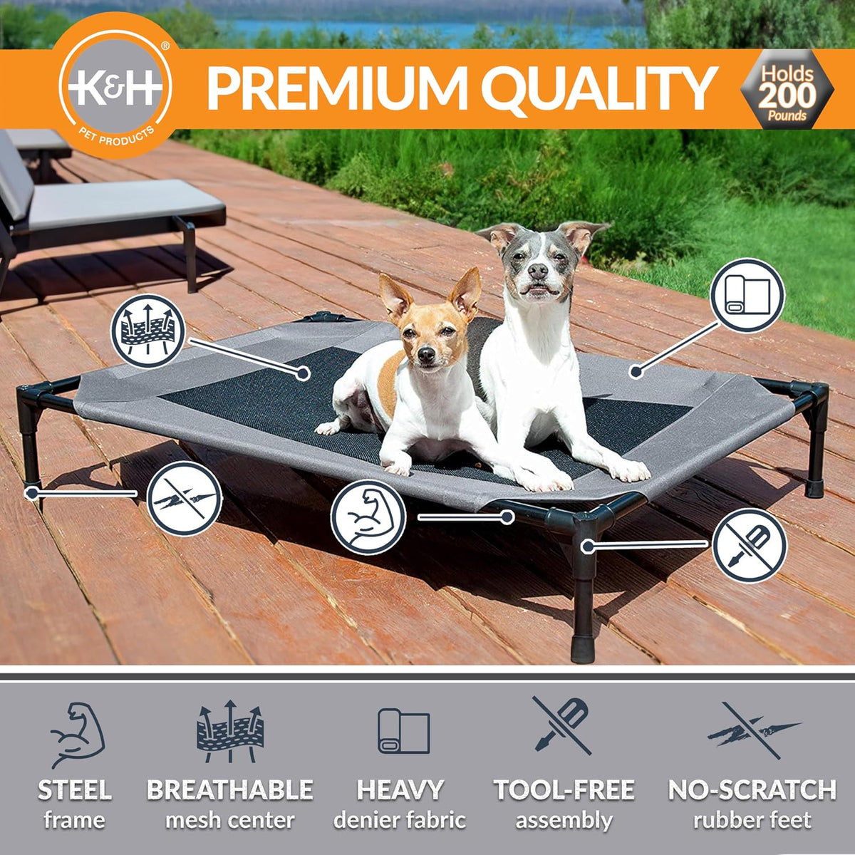K&H Outdoor Elevated Dog Bed for Small & Medium Pets, Tan - Gray/Black Mesh / Large (Pack of 1) - image 2