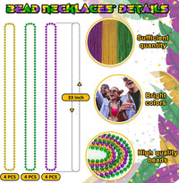 EOBOH 12PCS Mardi Gras Beads, Gold Beaded Necklace Stuff Set - Purple Gold and Green / 144 - image 2