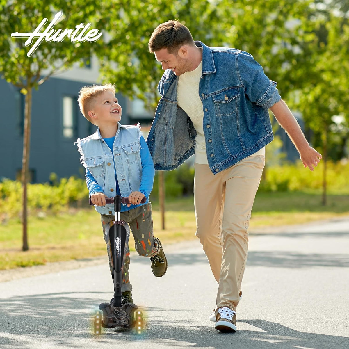 Hurtle 3-Wheeled Scooter for Kids, Wheel LED Lights - Real Tree - image 2