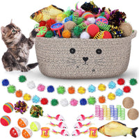Zopeal 58 Pcs Cat Toy Set with Storage Basket Indoor, Grey - Dark Brown / 12 Inch
