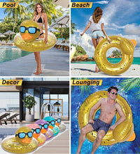 POZA inflatable duck pool float tube with gold confetti, sunglasses and orange beak - view 29