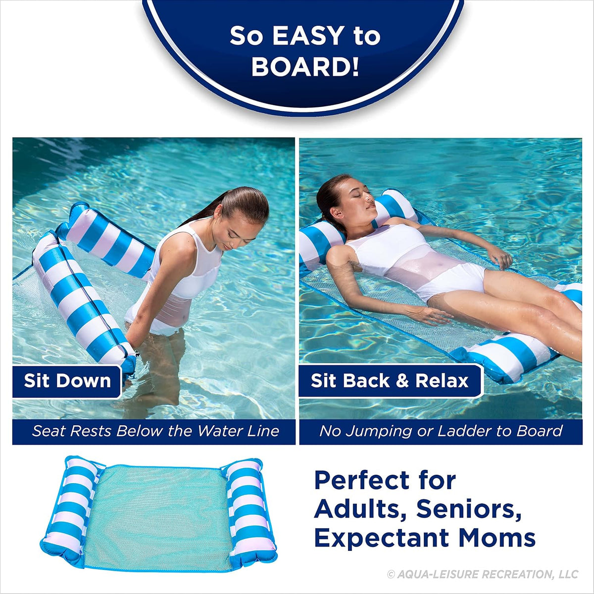Aqua 4-in-1 Monterey Hammock Pool Float & Water Hammocks - Light Blue & Navy/White Stripe / Monterey Hammock / 2 Pack - image 3