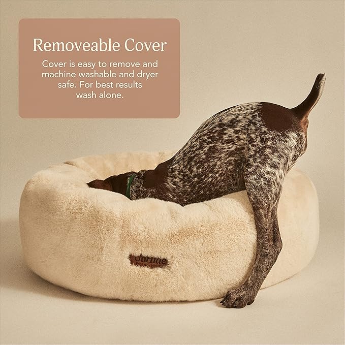 UnHide Floof Pet Bed - Small (23" x 8") - Extra Soft Dog Bed - Removable Faux Fur Cover - Machine Washable - Helps Ease Pet Anxiety & Provides The Perfect Sleep - Beige Bear