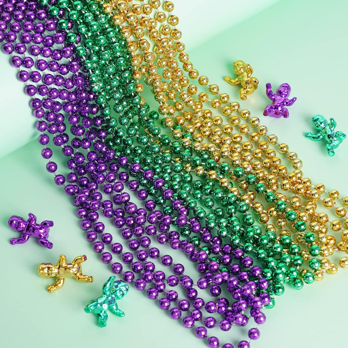 ZZYFGH 12 PCS Bead Necklace, 33'' Mardi Gras Beaded Necklaces – Fun for Kids & Family - Purple Gold Green - image 4