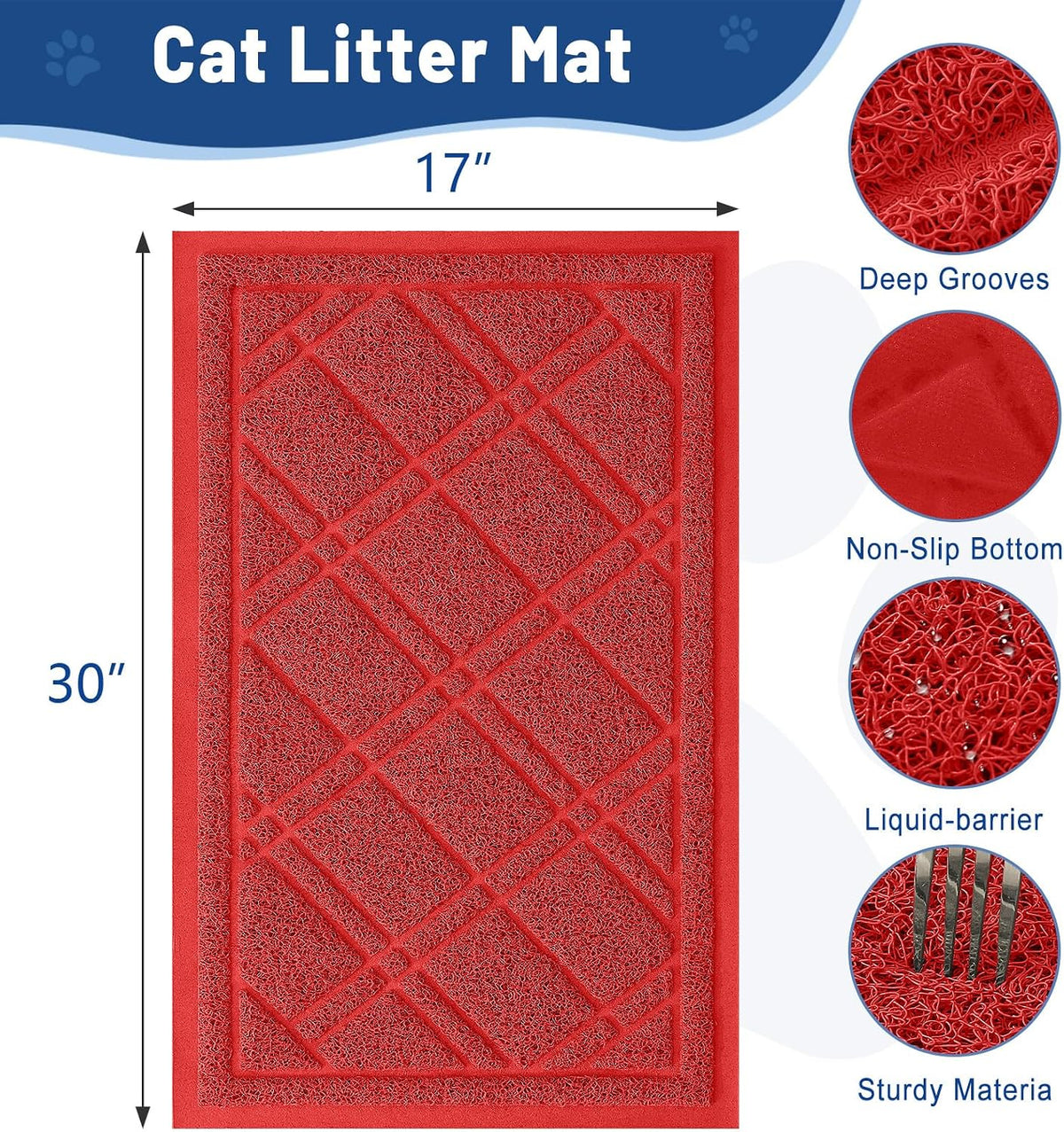Smiry Cat Litter Box Mat 30x17 - 30x17 / Red - image 3