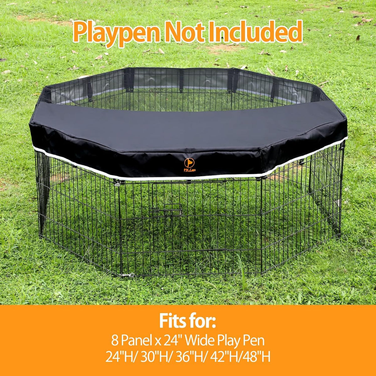 Playpen Top Cover for 24'' Width 8 Panel Pen - Black / Only Top Cover, Elastic Buckles Connections - image 2